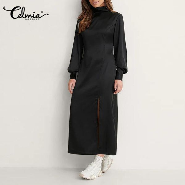 casual dresses celmia elegant waisted sundress 2021 autumn satin silk long sleeve split hem robe high collar women party maxi dress, Black;gray
casual dresses celmia elegant waisted sundress 2021 autumn satin silk long sleeve split hem robe high collar women party maxi dress, Black;gray