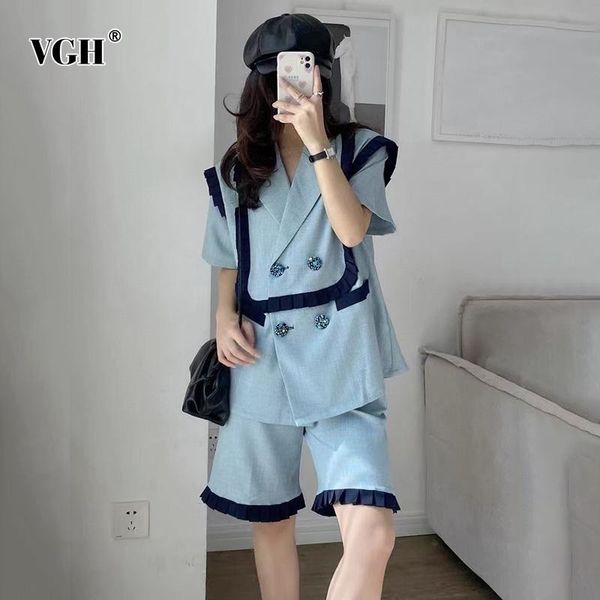 women's tracksuits vgh hit color two piece set for women notched short sleeve high waist straight loose shorts casual sets females 2021, Gray
women's tracksuits vgh hit color two piece set for women notched short sleeve high waist straight loose shorts casual sets females 2021, Gray