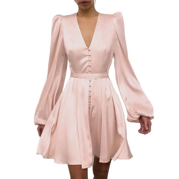 fanco satin v-neck lantern sleeve dress women slim autumn high waist pink elegant a-line mini female single breasted casual dresses, Black;gray
fanco satin v-neck lantern sleeve dress women slim autumn high waist pink elegant a-line mini female single breasted casual dresses, Black;gray