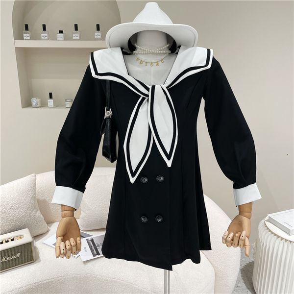 spring summer 2021 niche fashion design thin sailor temperament dress contrast collar, Black;gray
spring summer 2021 niche fashion design thin sailor temperament dress contrast collar, Black;gray