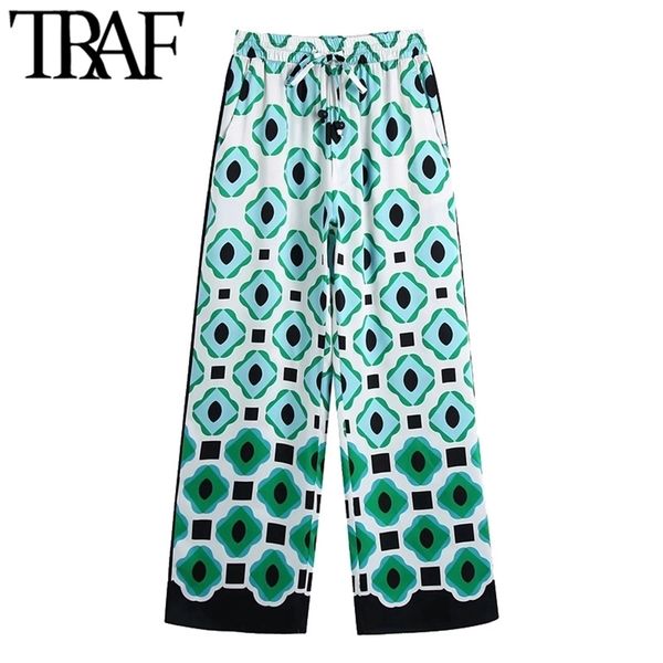 traf women chic fashion geometric print wide leg pants vintage high waist drawstring female ankle trousers mujer 211007, Black;white
traf women chic fashion geometric print wide leg pants vintage high waist drawstring female ankle trousers mujer 211007, Black;white