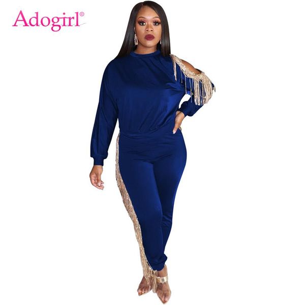 two piece dress adogirl sequins tassel code shoulder women tracksuit fashion set long sleeve sweatshirt pullover casual pants suit, White
two piece dress adogirl sequins tassel code shoulder women tracksuit fashion set long sleeve sweatshirt pullover casual pants suit, White