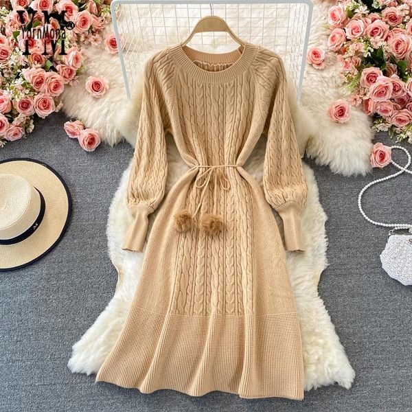 casual dresses yornmona good quality winter women dress vintage twist knit long sleeve sweater with belt warm ladies, Black;gray
casual dresses yornmona good quality winter women dress vintage twist knit long sleeve sweater with belt warm ladies, Black;gray