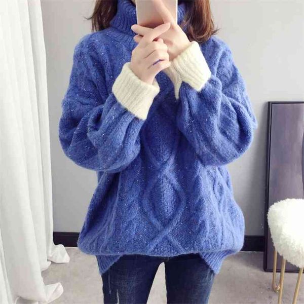 autumn and winter twist high collar sweater female korean version of the student's loose thick 210427, White;black
autumn and winter twist high collar sweater female korean version of the student's loose thick 210427, White;black