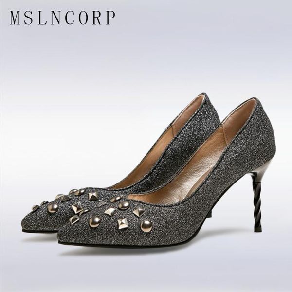 size 34-48 fashion womens metal rivet thin high heels stiletto glitter wedding pumps pointed toe bling ladies dress party shoes, Black
size 34-48 fashion womens metal rivet thin high heels stiletto glitter wedding pumps pointed toe bling ladies dress party shoes, Black