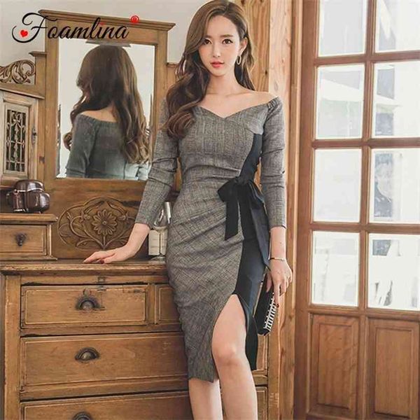 elegant ladies patchwork work wear pencil dress v neck long sleeve bowknot front split casual women office 210603, Black;gray
elegant ladies patchwork work wear pencil dress v neck long sleeve bowknot front split casual women office 210603, Black;gray