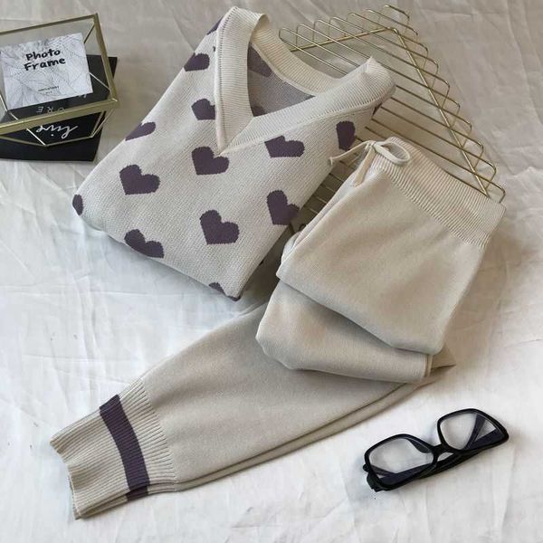 women's two piece pants mujeres v cuello corazn jacquard de punto jersey suteres + traje pantalones chndales huek, White
women's two piece pants mujeres v cuello corazn jacquard de punto jersey suteres + traje pantalones chndales huek, White
