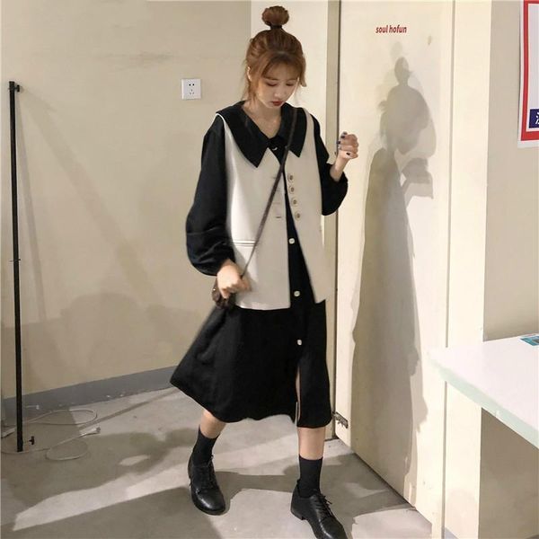 korea styles turn-down collar single breasted loose long polyester shirt dress female for 2021 casual dresses, Black;gray
korea styles turn-down collar single breasted loose long polyester shirt dress female for 2021 casual dresses, Black;gray