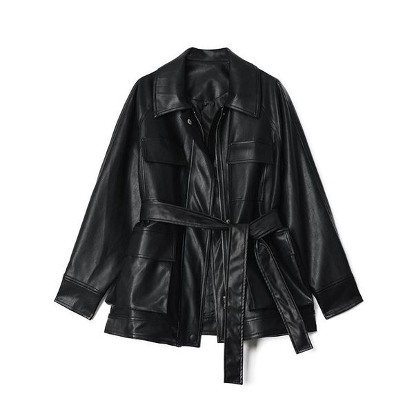 women's leather & faux spring autumn lace up black pu jacket women fashion retro loose female casual womens coats c6485
women's leather & faux spring autumn lace up black pu jacket women fashion retro loose female casual womens coats c6485