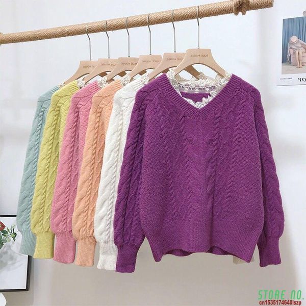 women's sweaters autumn winter lace collar sweater women loose puff sleeve solid color pink orange purple jumpers, White;black
women's sweaters autumn winter lace collar sweater women loose puff sleeve solid color pink orange purple jumpers, White;black