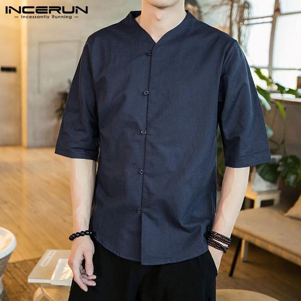 men's casual shirts incerun summer shirt men cotton short sleeve button v neck breathable 2021 solid color vintage mens camisa s-3xl, White;black
men's casual shirts incerun summer shirt men cotton short sleeve button v neck breathable 2021 solid color vintage mens camisa s-3xl, White;black