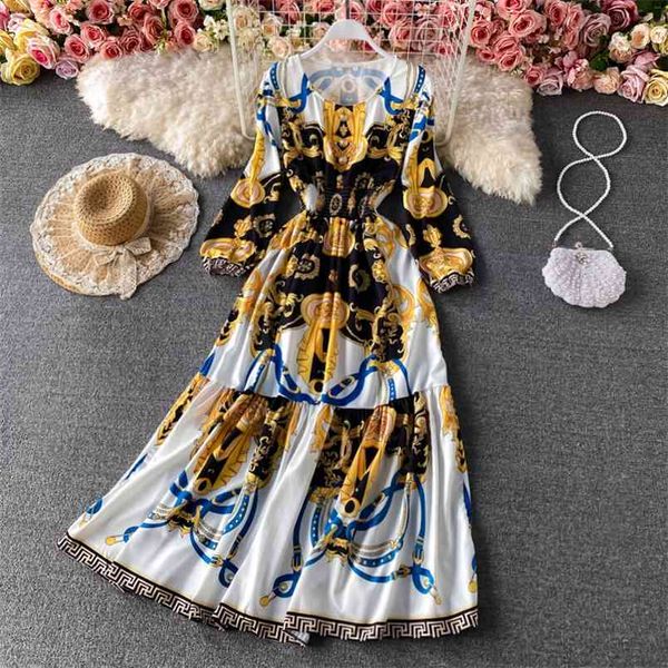 spring style french palace printed round neck vestidos women's puff sleeves waist slim and big swing dress gk462 210506, Black;gray
spring style french palace printed round neck vestidos women's puff sleeves waist slim and big swing dress gk462 210506, Black;gray