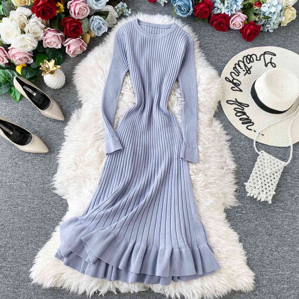 woman winter thick warm sweater dress ruffle elegant midi bodycon dress o-neck long sleeve slim knitted casual dresses for women x0521, Black;gray
woman winter thick warm sweater dress ruffle elegant midi bodycon dress o-neck long sleeve slim knitted casual dresses for women x0521, Black;gray