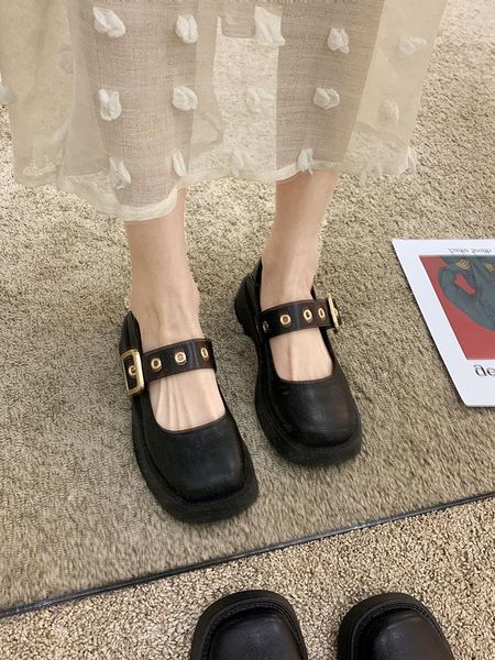 women's leather shoes spring 2021 square toe platform casual loafers dress, Black
women's leather shoes spring 2021 square toe platform casual loafers dress, Black
