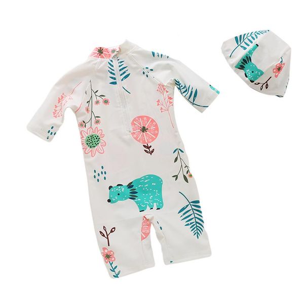 kids toddler swimsuit set, cute cartoon print one-piece short sleeve bathing suit with swim cap clothing sets, White
kids toddler swimsuit set, cute cartoon print one-piece short sleeve bathing suit with swim cap clothing sets, White