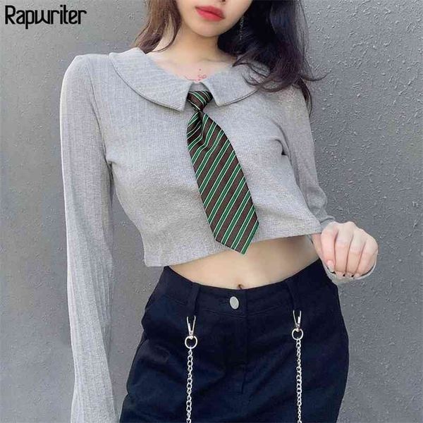 preppy style tie knitted cotton cropped sweater women bodycon turn down collar long sleeve gray pullover pull femme 210510, White;black
preppy style tie knitted cotton cropped sweater women bodycon turn down collar long sleeve gray pullover pull femme 210510, White;black