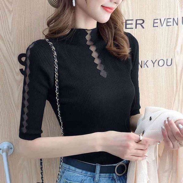 women's t-shirt shintimes tee shirt femme turtleneck tshirt woman knitted sweater womens clothing fashion hollow out t shirts, White
women's t-shirt shintimes tee shirt femme turtleneck tshirt woman knitted sweater womens clothing fashion hollow out t shirts, White