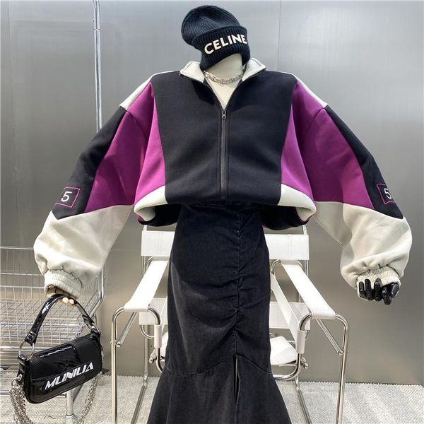 women's jackets niche design 2021 versatile multi panel contrast bomber jacket cool fashion stand collar long sleeve embroidered zipper, Black;brown
women's jackets niche design 2021 versatile multi panel contrast bomber jacket cool fashion stand collar long sleeve embroidered zipper, Black;brown