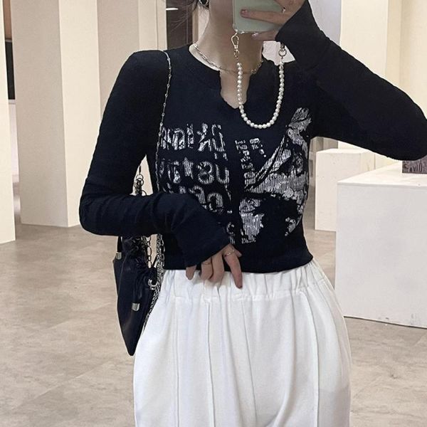 women's t-shirt women long sleeve knitted crop vintage aesthetic letter printed t-shirts slim fit tee korean fashion clothing, White
women's t-shirt women long sleeve knitted crop vintage aesthetic letter printed t-shirts slim fit tee korean fashion clothing, White