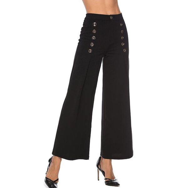 women's pants & capris summer women button high waist loose long flare office lady casual plain workwear trousers, Black;white
women's pants & capris summer women button high waist loose long flare office lady casual plain workwear trousers, Black;white