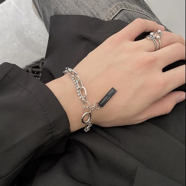 link, chain fashion western diamond double-deck senior coldly bracelet for men and women metal titanium wrist cycle, Black
link, chain fashion western diamond double-deck senior coldly bracelet for men and women metal titanium wrist cycle, Black