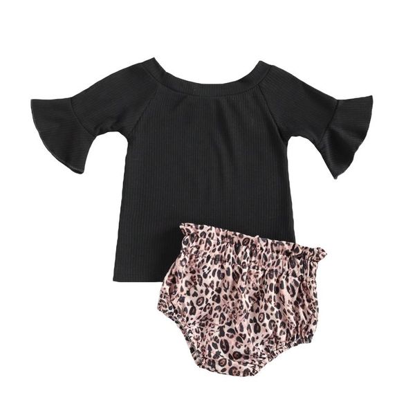 baby suit set girls solid color round neck elbow sleeve + leopard print shorts for summer clothing sets, White
baby suit set girls solid color round neck elbow sleeve + leopard print shorts for summer clothing sets, White