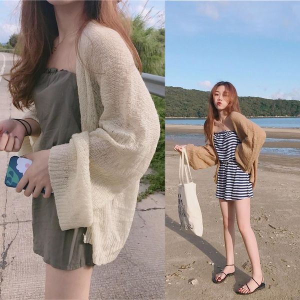 women's korean college style lazy loose sunscreen cardigan summer knitting average size jackets, Black;brown
women's korean college style lazy loose sunscreen cardigan summer knitting average size jackets, Black;brown