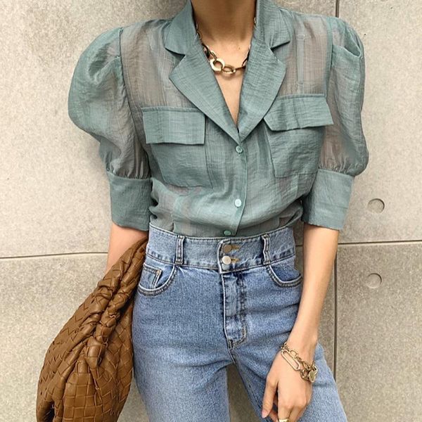 women's blouses & shirts puff sleeve suit collar shirt women korean fashion loose woman casual single-breasted sun protection ladies 20, White
women's blouses & shirts puff sleeve suit collar shirt women korean fashion loose woman casual single-breasted sun protection ladies 20, White