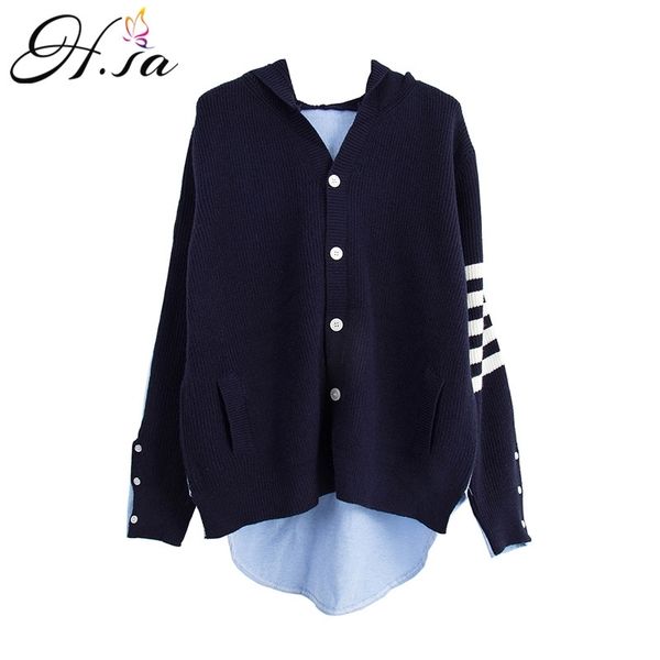 h.sa casual and hooded cardigans button up long sweater knit jacket korean clothing women winter 210417, White;black
h.sa casual and hooded cardigans button up long sweater knit jacket korean clothing women winter 210417, White;black