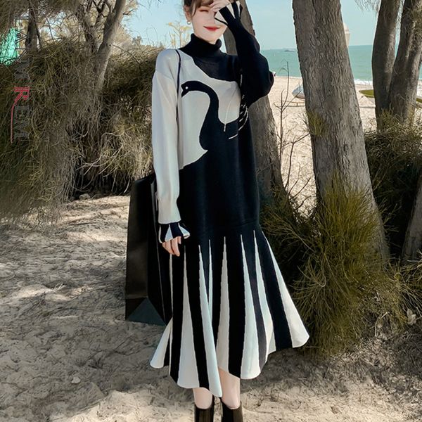 knitted dress women elegant black and white swan wool plus size stitching ed female streetwear clothes 2a3422 210507, Black;gray
knitted dress women elegant black and white swan wool plus size stitching ed female streetwear clothes 2a3422 210507, Black;gray