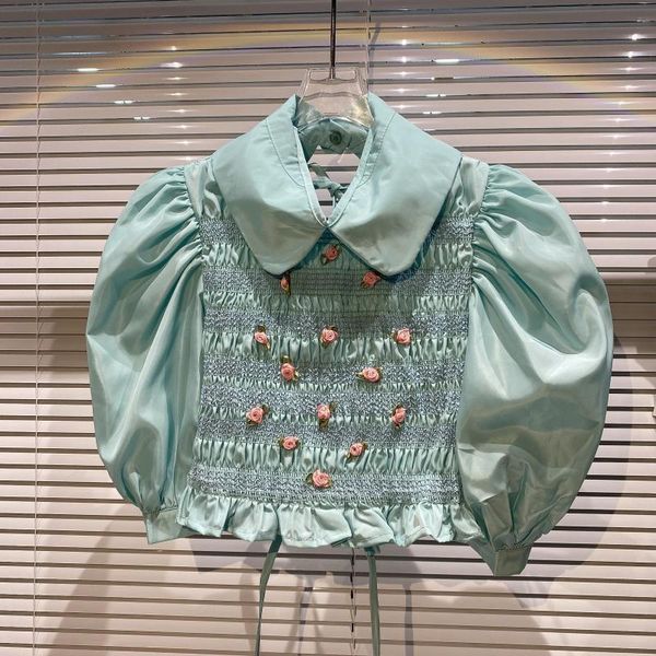 women's blouses & shirts 2021 summer little flower pleated back drawstring hollow puff sleeve short shirt blouse women, White
women's blouses & shirts 2021 summer little flower pleated back drawstring hollow puff sleeve short shirt blouse women, White
