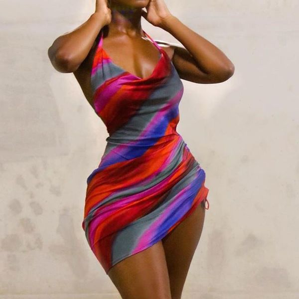 women's halter backless striped colorful mini bodycon dress clubwear drawstring party wear casual dresses, Black;gray
women's halter backless striped colorful mini bodycon dress clubwear drawstring party wear casual dresses, Black;gray