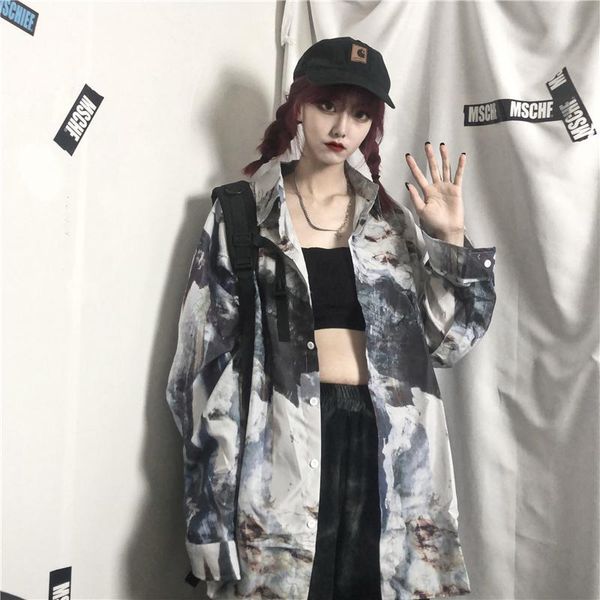 women's blouses & shirts 2021 autumn and winter harajuku style ink printing loose shirt hip-hop men women early long-sleeved top, White
women's blouses & shirts 2021 autumn and winter harajuku style ink printing loose shirt hip-hop men women early long-sleeved top, White