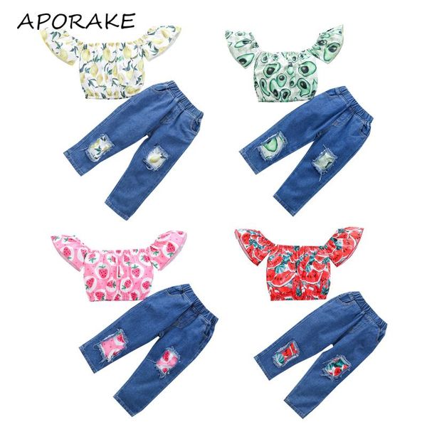 clothing sets 2021 0-4y casual kids baby girl set fruit print off shoulder short sleeve blouse patch denim long pants trousers, White
clothing sets 2021 0-4y casual kids baby girl set fruit print off shoulder short sleeve blouse patch denim long pants trousers, White