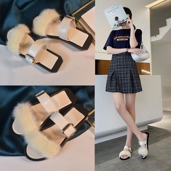 slippers 2021 mink hair one line sandals for women's summer flat bottom fairy fashion, Black
slippers 2021 mink hair one line sandals for women's summer flat bottom fairy fashion, Black