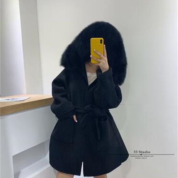 women's jackets high end quality luxury outwear elegant female fur collar natural streetwear cashmere woolen coat with belt, Black;brown
women's jackets high end quality luxury outwear elegant female fur collar natural streetwear cashmere woolen coat with belt, Black;brown