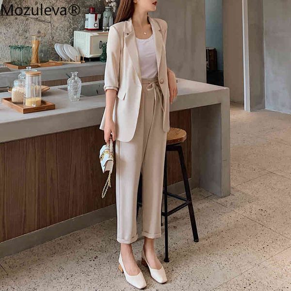 mozuleva summer women 2 pieces set casual single button jacket & elastic waist female blazer pant suit 201009, White;black
mozuleva summer women 2 pieces set casual single button jacket & elastic waist female blazer pant suit 201009, White;black