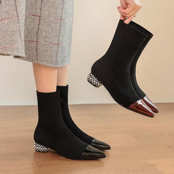 boots women leather spring autumn 2021 ankle boot female england short pointed square heel 34-43, Black
boots women leather spring autumn 2021 ankle boot female england short pointed square heel 34-43, Black