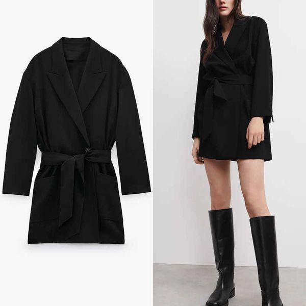 za belted blazer dress women long sleeve elastic waist black office lady dresses woman chic patch pockets vintage dress 210602, Black;gray
za belted blazer dress women long sleeve elastic waist black office lady dresses woman chic patch pockets vintage dress 210602, Black;gray