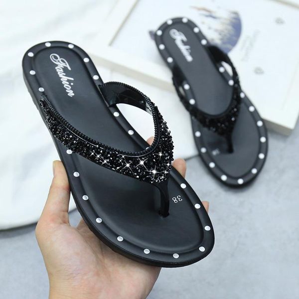 slippers women shoe 2021 fashion all-match temperament flip flops beach flat sandals and with rhinestones, Black
slippers women shoe 2021 fashion all-match temperament flip flops beach flat sandals and with rhinestones, Black