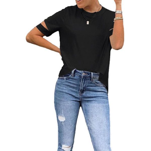 summer female t-shirts loose t-shirt solid color round neck short sleeve womens irregular fashion crop black women's blouses & shirts, White
summer female t-shirts loose t-shirt solid color round neck short sleeve womens irregular fashion crop black women's blouses & shirts, White