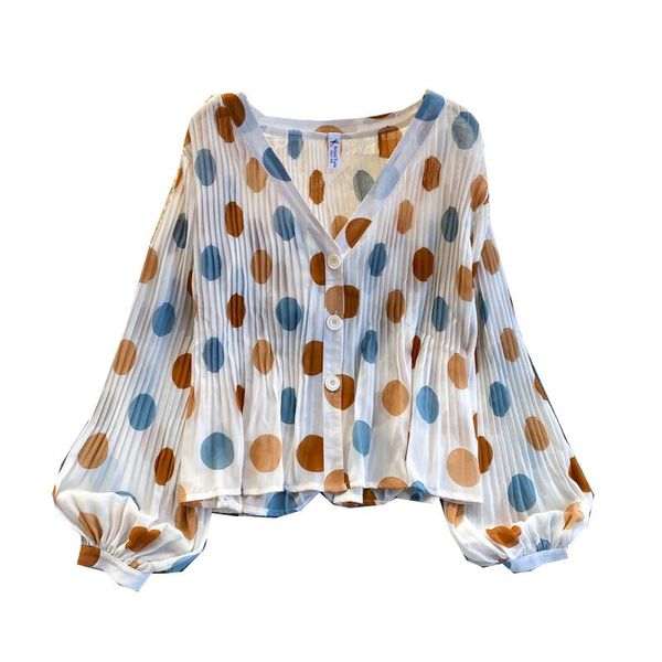 women's blouses & shirts 2021 spring autumn women v-neck long sleeve loose blouse sweet big dots pleated chiffon shirt, White
women's blouses & shirts 2021 spring autumn women v-neck long sleeve loose blouse sweet big dots pleated chiffon shirt, White
