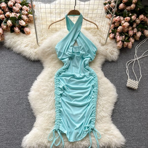 women blue/brown draped dstring bodycon dress halter hollow out high waist mini vestidos summer female party robe 2021, Black;gray
women blue/brown draped dstring bodycon dress halter hollow out high waist mini vestidos summer female party robe 2021, Black;gray