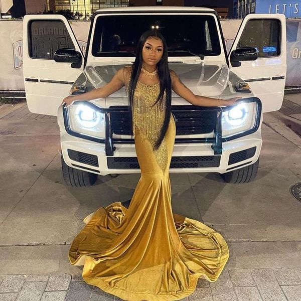 party dresses aso ebi prom 2021 velvet mermaid sleeveless gold tassel sequins applique sweep train plus size women elegant gowns, White;black
party dresses aso ebi prom 2021 velvet mermaid sleeveless gold tassel sequins applique sweep train plus size women elegant gowns, White;black