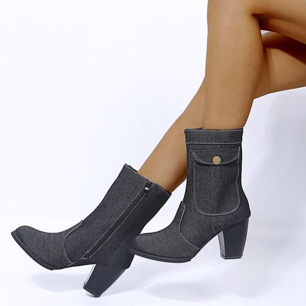 boots spring 2021 fashion denim ladies ankle platform high heels mid-tube round toe side zipper pocket women's, Black
boots spring 2021 fashion denim ladies ankle platform high heels mid-tube round toe side zipper pocket women's, Black