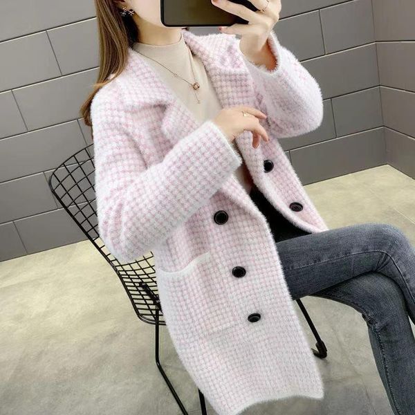 women's wool & blends winter thick faux mink cashmere woolen coat women mid long cardigan outerwear loose big pocket houndstooth jacket, Black
women's wool & blends winter thick faux mink cashmere woolen coat women mid long cardigan outerwear loose big pocket houndstooth jacket, Black