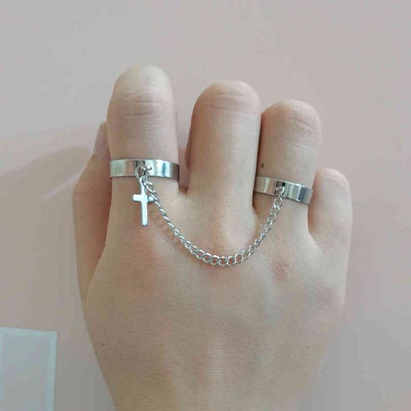 designer rings 2021 retro punk hip hop cross ring finger chain adjustable two link jewelry gift men's women's gothic s, Golden;silver 
designer rings 2021 retro punk hip hop cross ring finger chain adjustable two link jewelry gift men's women's gothic s, Golden;silver