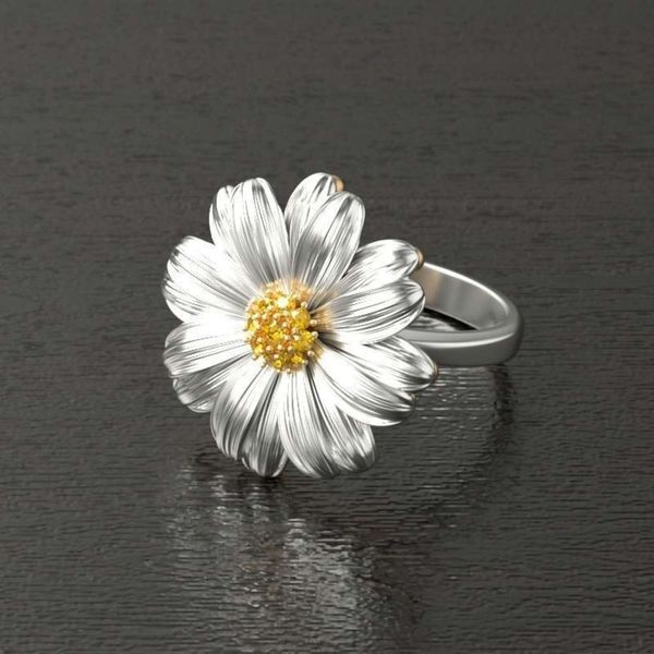 fashion alloy gold and silver two color flower daisy ring girl, Black