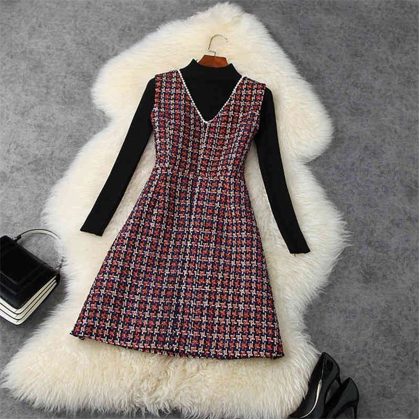 dress winter basic female fashion sweater and tweed beads dressed in wool piece suit party, Black;gray
dress winter basic female fashion sweater and tweed beads dressed in wool piece suit party, Black;gray