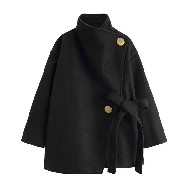 women's wool & blends 2021 autumn black color stand collar thickening lacing with drawstring medium long woolen coat casacos
women's wool & blends 2021 autumn black color stand collar thickening lacing with drawstring medium long woolen coat casacos